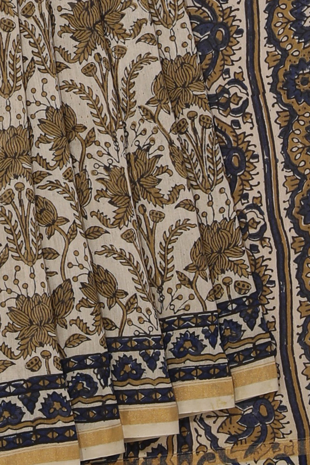 Image of Cream Ajrakh Chanderi Saree